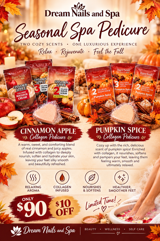 Seasonal Spa Pedicure: Cinnamon Apple or Pumpkin Spice Collagen Pedicure, only $90 with $10 off